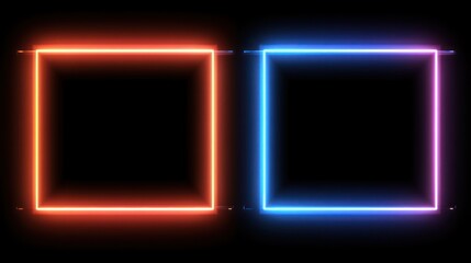 Neon squares glow dark background, design element