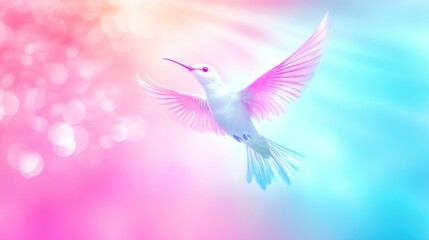 Pastel hummingbird flight, bokeh background