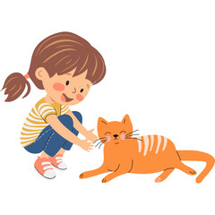 little girl with a cat