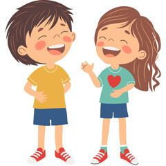 Smiling boy and girl, funny cartoon vector illustration
