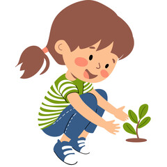 Child enjoys planting a small green seedling in a cozy indoor environment during a sunny afternoon