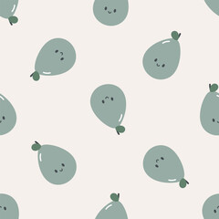 Seamless pattern with cute pear. Kids background. For card, posters, banners, books, printing on the pack, clothes, fabric, wallpaper, textile or dishes.