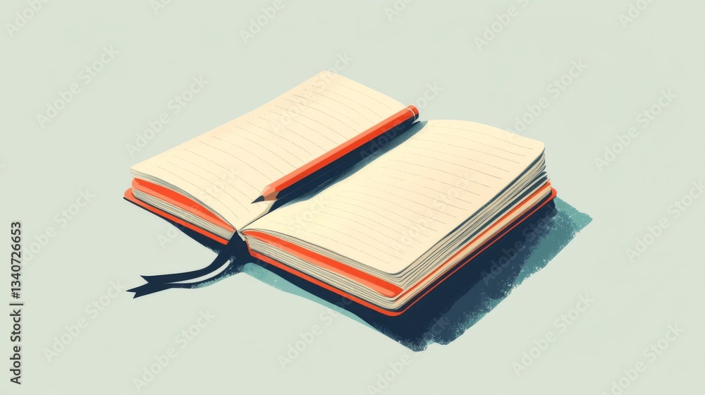 Poster open notebook with pen on teal background