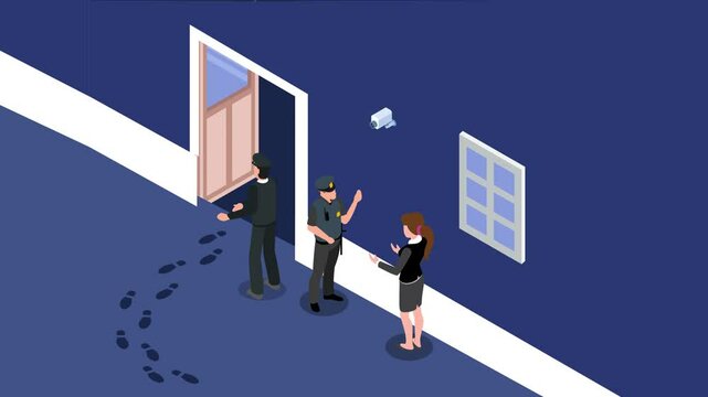 Crime Scene Investigation with Police Officers and Businesswoman 3d animation cartoon