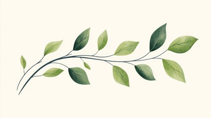 Fototapeta premium Green Leaves Branch Watercolor Illustration