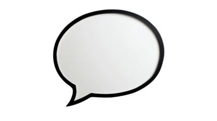 Blank white speech bubble with black border on transparent background