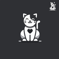 Minimalist Cute Cat Love Logo – Adorable Feline with Heart Symbol