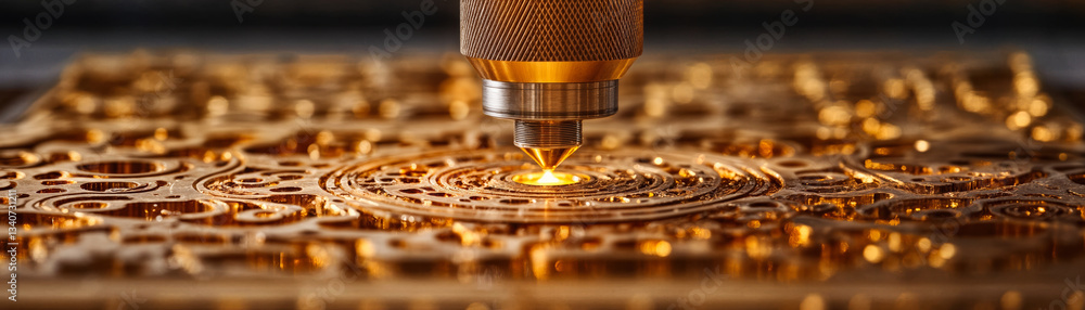 Poster high precision laser etching on metallic surface showcasing future technology design and intricate p