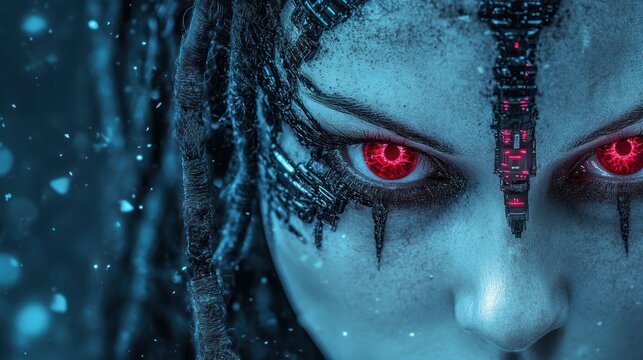 Cyberpunk Woman: Glowing Red Eyes, Futuristic Face