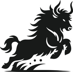 Yak mid gallop and hooves in the air animal vector silhouette