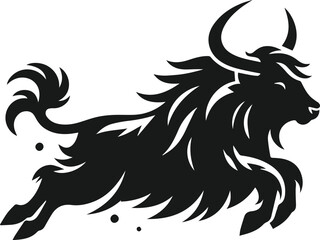 Yak mid gallop and hooves in the air animal vector silhouette