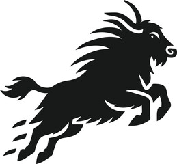 Yak mid gallop and hooves in the air animal vector silhouette