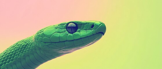 A close-up view of a green snake's head, ideal for wildlife or reptile-themed projects