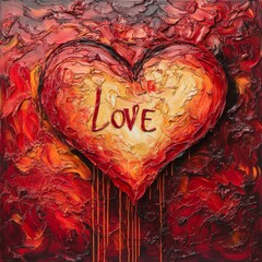 glowing red hot heart with the word love, Generative AI