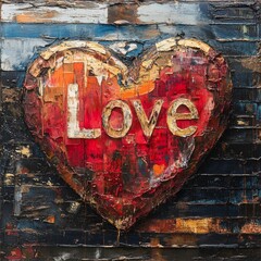 glowing red hot heart with the word love, Generative AI