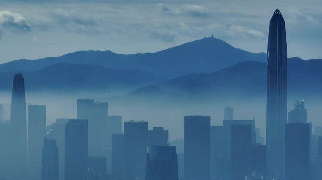 Aerial footage of landscape in Shenzhen city, China
