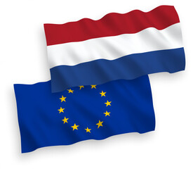 Flags of European Union and Netherlands on a white background