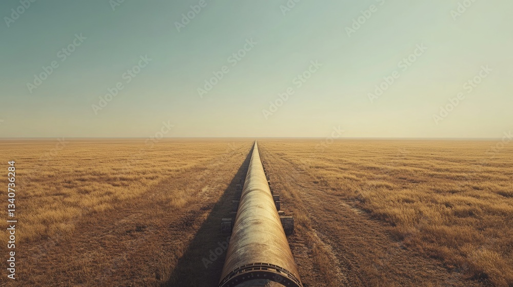 Poster a large metal pipe in a green field with crops and no surrounding structures