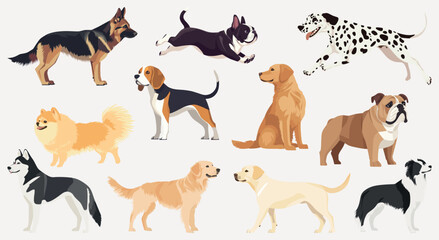 Playful illustrated dogs running, element vector set