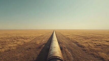 A large metal pipe in a green field with crops and no surrounding structures