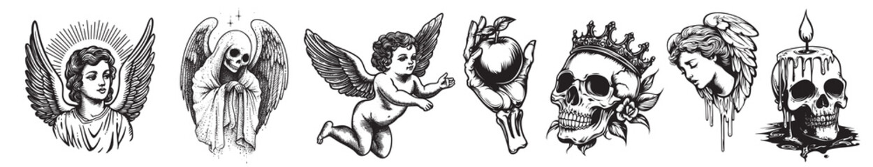 Obraz premium Vintage tattoo designs collection, element vector set