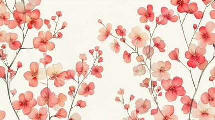 Delicate spring blooms arranged in a repetitive pattern for wallpaper or textiles