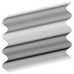 Black optical pattern. Wavy parallel lines. Abstract geometric movement. Hypnotic illusion design.