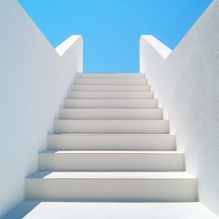 a white staircase ascending into the bright blue sky, Generative AI