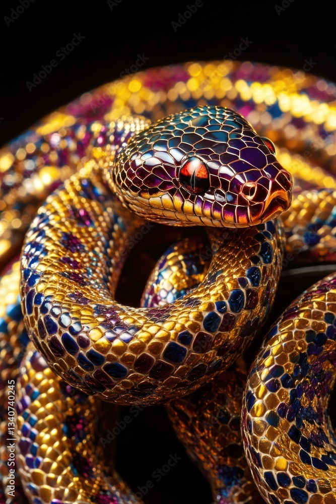 Aufkleber a close-up shot of a vibrant snake coiled on a dark background, perfect for adding texture and inter
