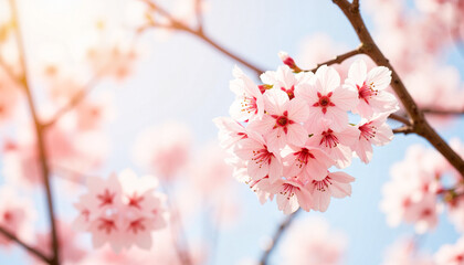 Obraz premium Cherry blossoms blooming in soft breeze, floral elegance