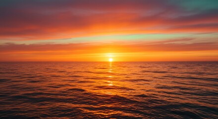 Fototapeta premium Ocean Sunset Reflecting Warm Orange Colors on Water Surface