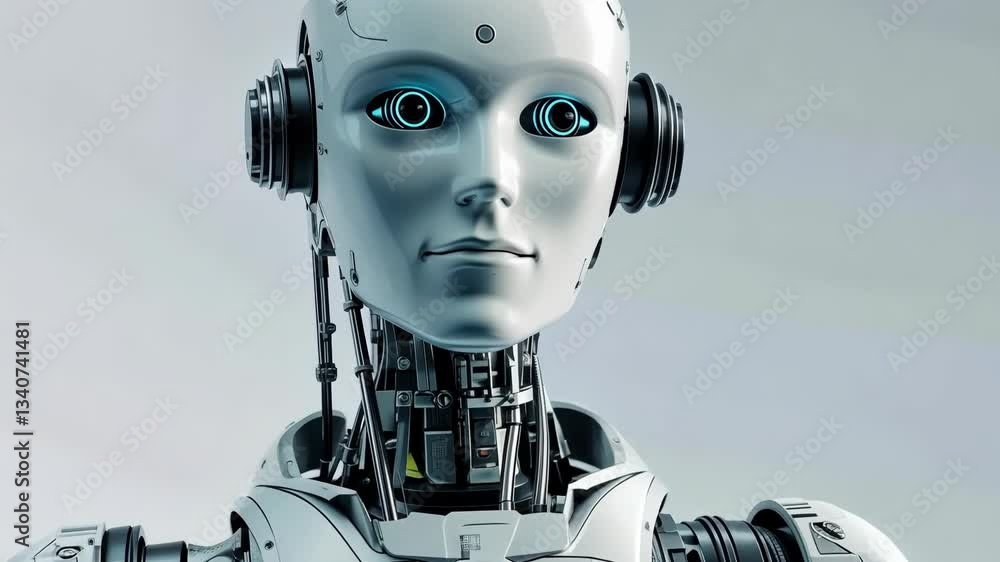Aufkleber futuristic humanoid robot in a minimalistic setting showcasing advanced technology
