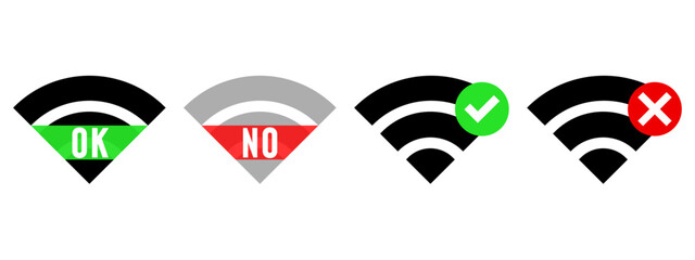 WiFiのアンテナピクトマークのベクターアイコン4セット タイプ1。インターフェイスまたはUI、WiFiスポットロゴの電波状態