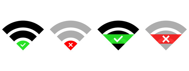 WiFiのアンテナピクトマークのベクターアイコン4セット タイプ2。インターフェイスまたはUI、WiFiスポットロゴの電波状態