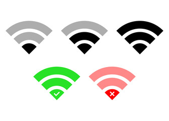 WiFiのアンテナピクトマークのベクターアイコン5セット タイプ3。インターフェイスまたはUI、WiFiスポットロゴの電波状態
