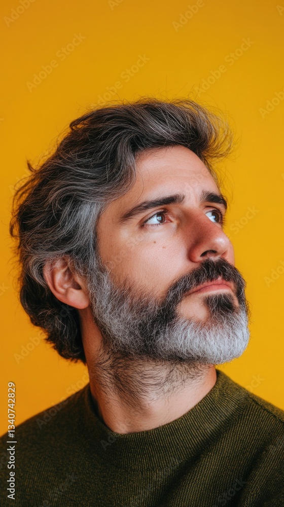Poster close-up photo of a person with a beard, suitable for various contexts such as editorial or commerci