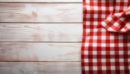 red checkered tablecloth on white wooden background