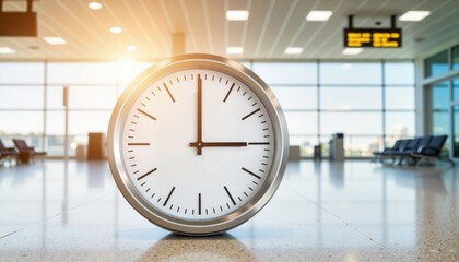 Sleek airport gate clock shining in modern terminal, travel timing