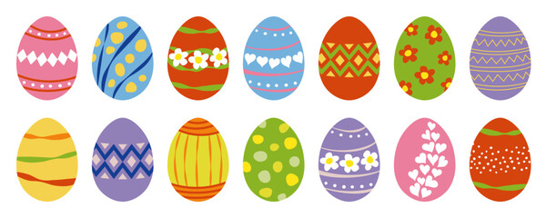 Set of Easter eggs. Vector clipart design elements in flat hand drawn style.