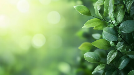 Obraz premium Blurred light blue and green spring background with bokeh. Blurred spring background with copy space.
