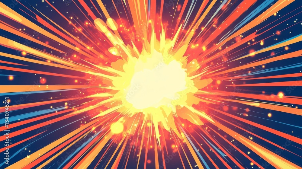 Poster bright colorful explosion with dynamic light rays