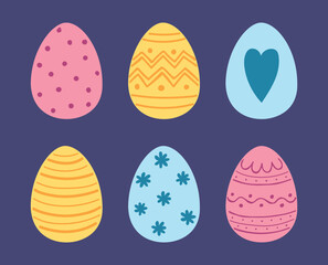 Colourful Easter eggs set. Icons in cartoon style. Vector illustration