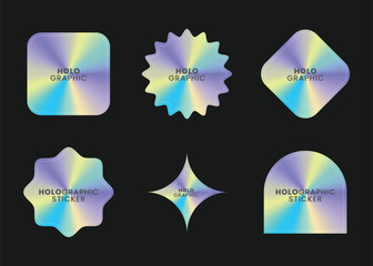 Hologram stickers or labels with colorful holographic color. Badge official seal.