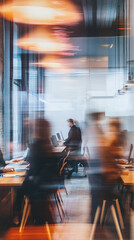Movement of businessmen and office workers in workplaces and office background. Ai generate.