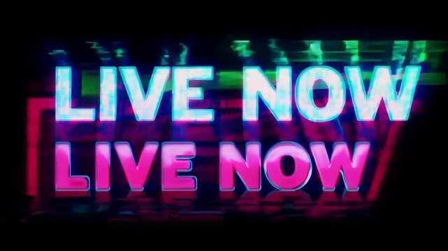 Live Now texts animations with dynamic motion effects for streaming and broadcast visuals