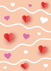 Geometric background with paper cut heart. Modern design for Valentine’s Day, Mother’s Day and Women’s Day. Vector illustration