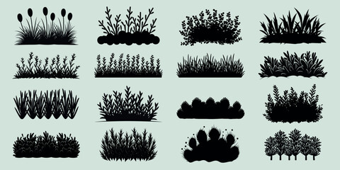 Silhouette bush vector collection, isolated vector set
