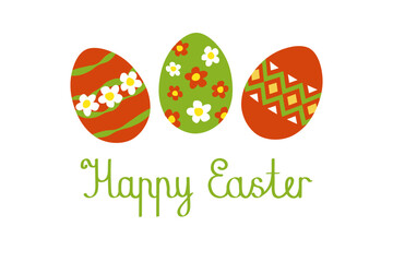 Happy Easter. Red and green Easter eggs illustration clipart set. Design elements. Greetings Easter card.