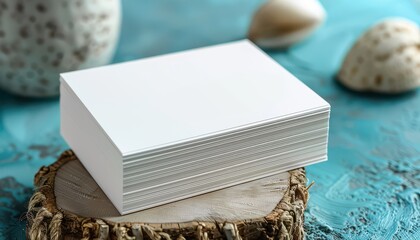 A stack of white paper is on a log