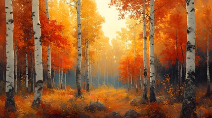 Serene Autumn Forest Scene with Vibrant Foliage